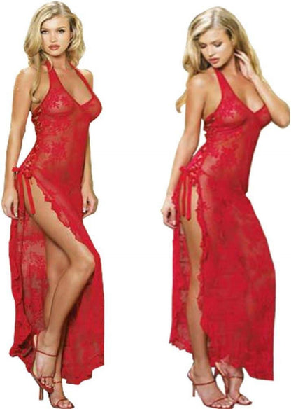 Sexy Damen Spitze Reizwäsche Set Negligee V-Ausschnitt Babydoll Rot S-5XL