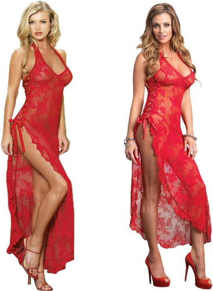Damen Reizwäsche Sexy Tief V-Ausschnitt Spitze Negligee Übergröße S-5XL Rot
