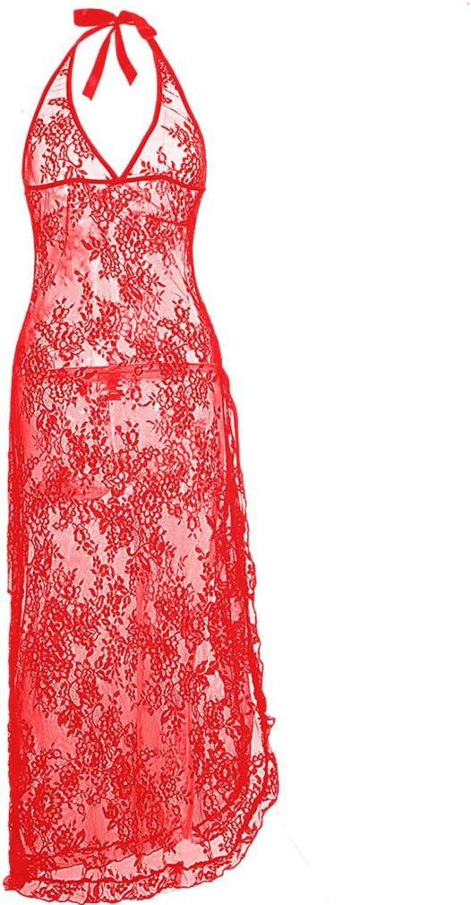 Damen Sexy Reizwäsche Tief V-Ausschnitt Negligee Spitze Babydoll Set