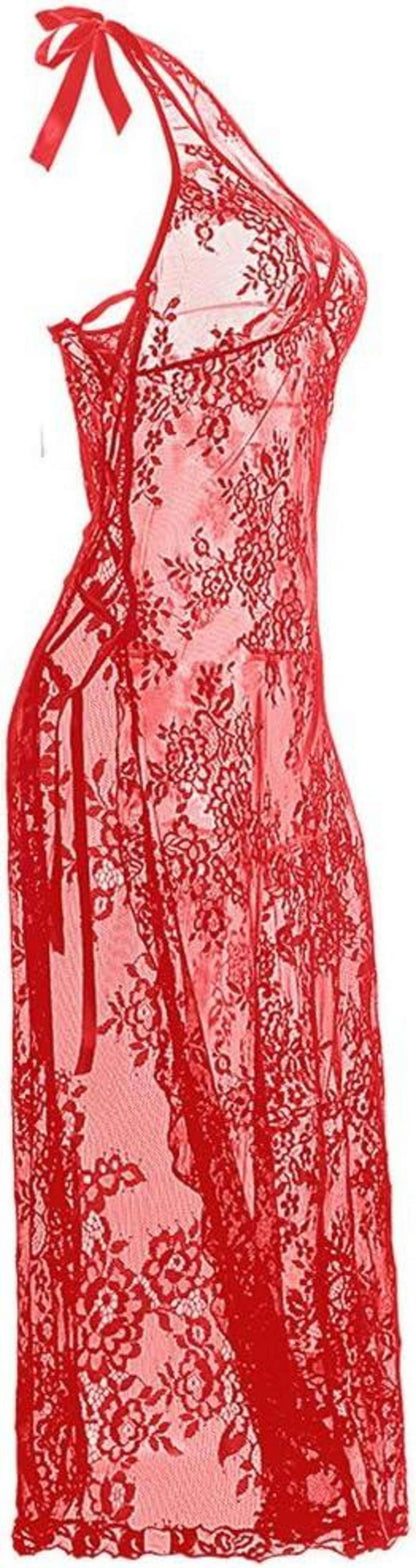 Damen Reizwäsche Sexy Tief V-Ausschnitt Spitze Negligee Übergröße S-5XL Rot
