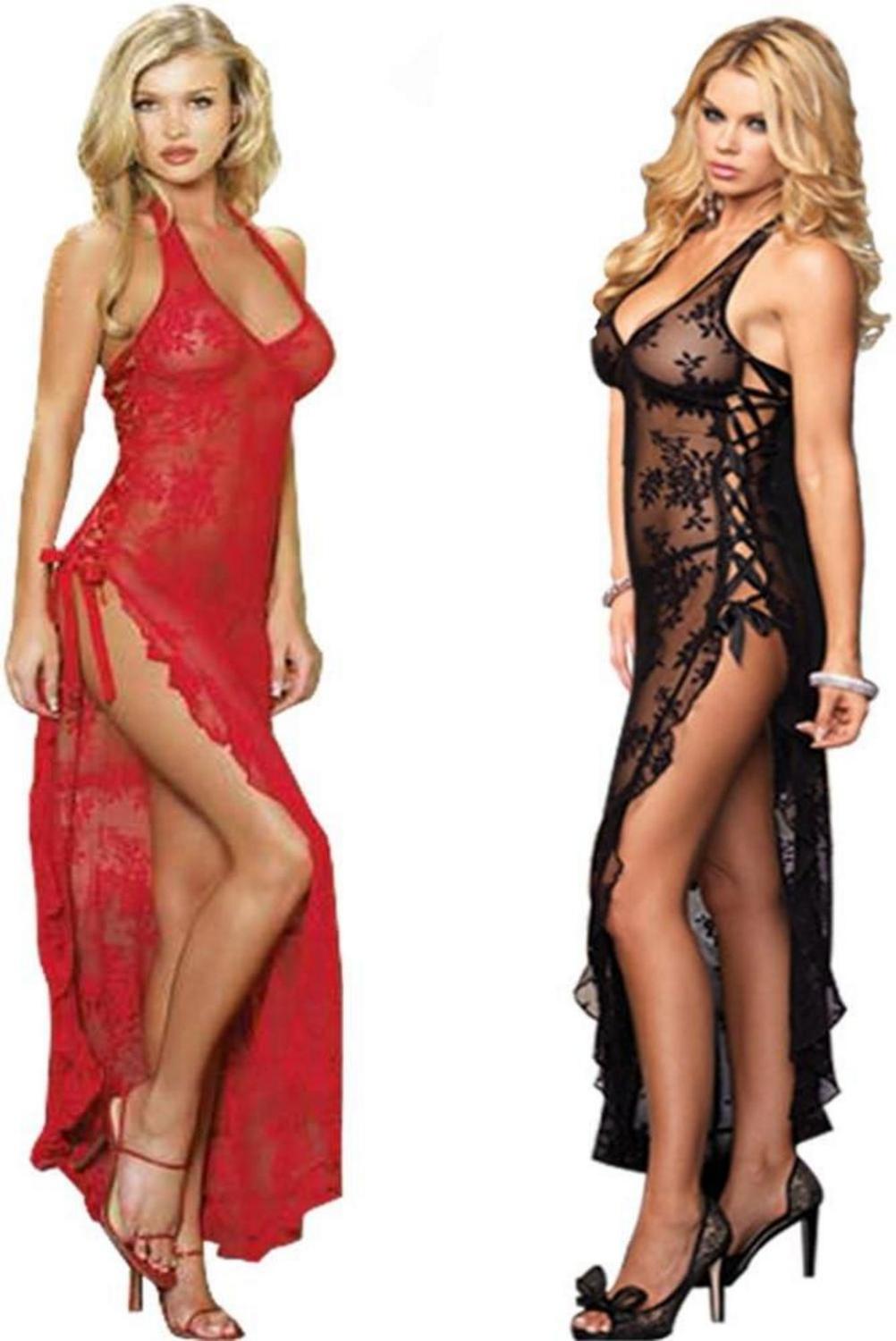 Sexy Damen Spitze Reizwäsche Set Negligee V-Ausschnitt Babydoll Rot S-5XL