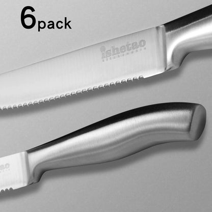 6-teiliges Steakmesser-Set mit Wellenschliff, 12 cm, Edelstahl