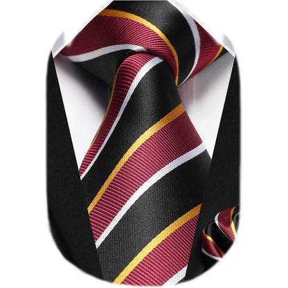 Herren Gestreifte Krawatte Hochzeit Einstecktuch Set Rot