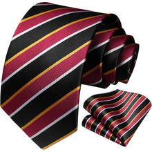 Herren Gestreifte Krawatte Hochzeit Einstecktuch Set Rot