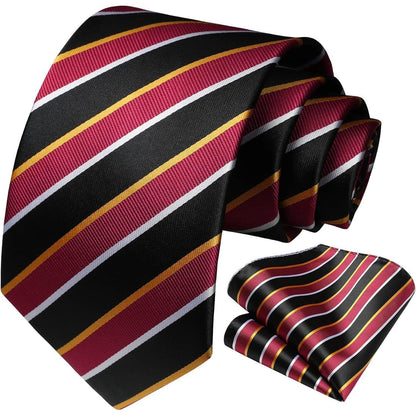 Herren Gestreifte Krawatte Hochzeit Einstecktuch Set Rot