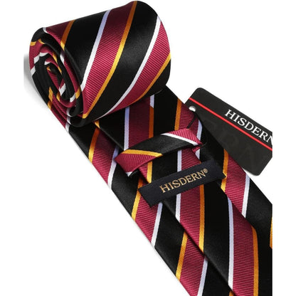 Herren Gestreifte Krawatte Hochzeit Einstecktuch Set Rot