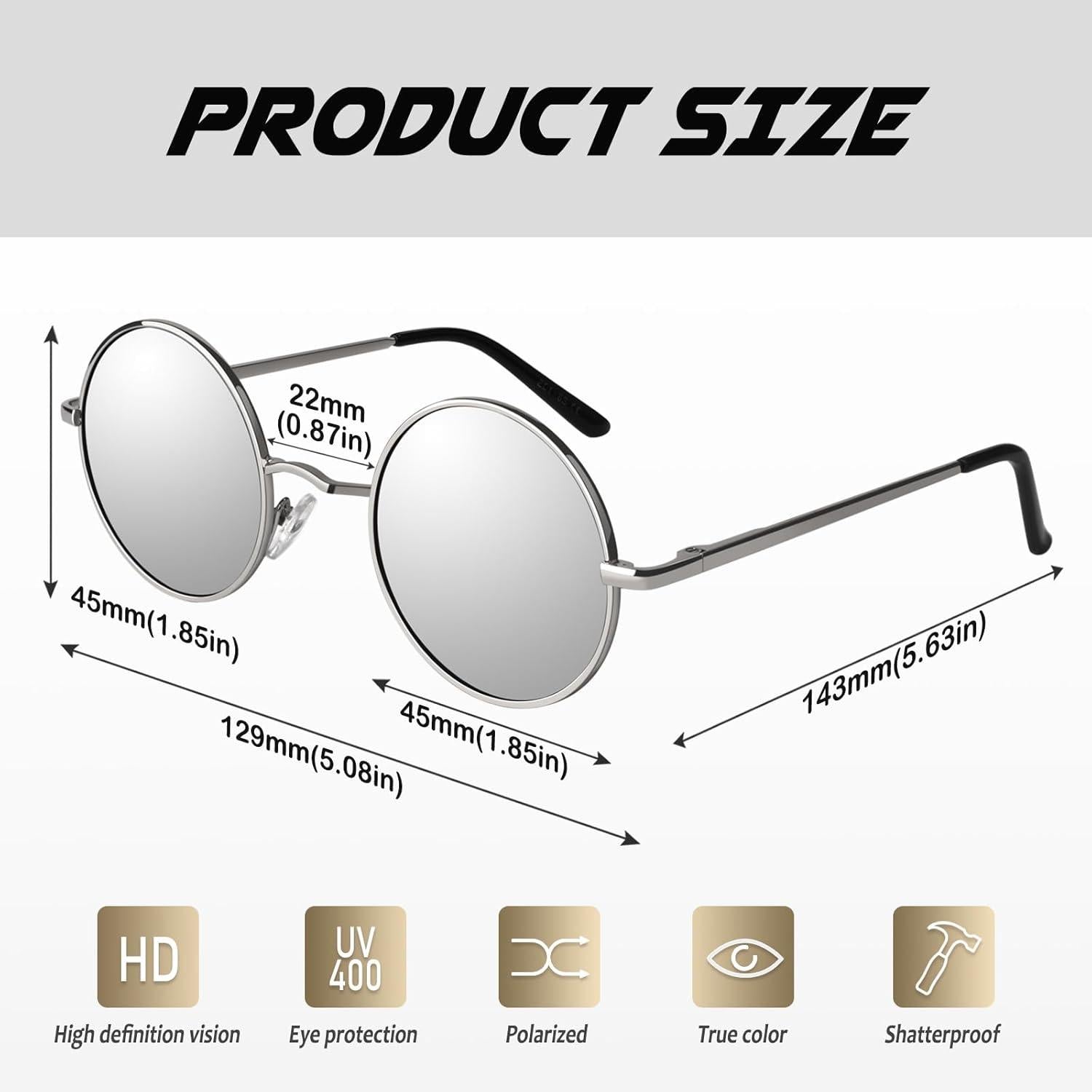 Retro Sonnenbrille Herren Damen Rund Polarisiert UV400 Metallrahmen