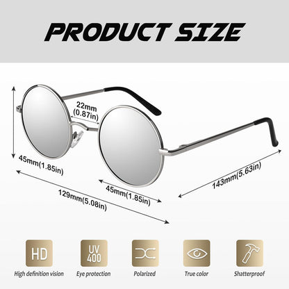 Retro Sonnenbrille Herren Damen Rund Polarisiert UV400 Metallrahmen