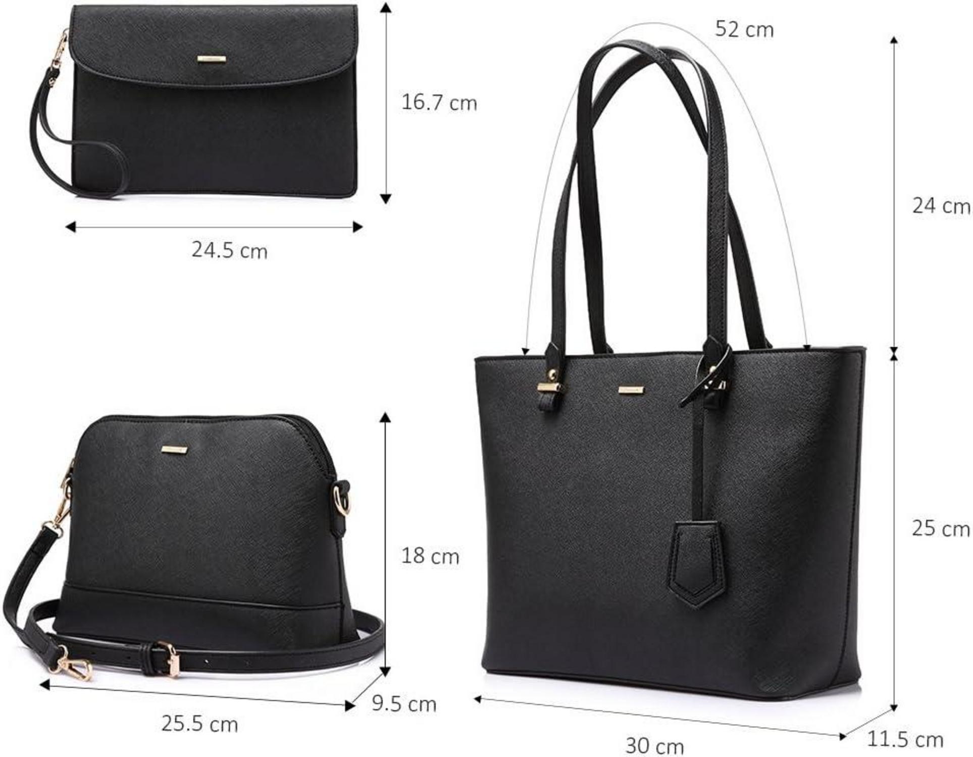 LOVEVOOK Damen Handtasche Set Blau Schwarz Leder Groß 3-teiliges Set