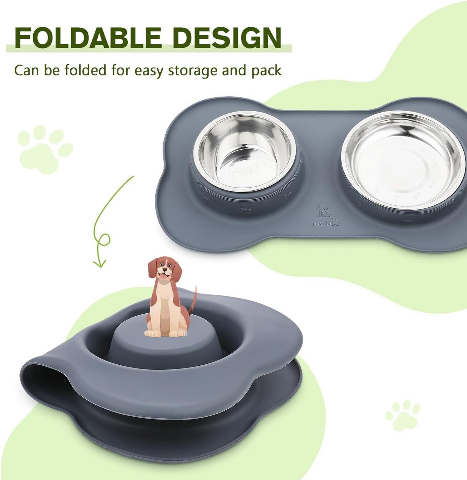 Pecute Futternapf Fressnapf Edelstahl Katzen Hundenapf Rutschfest Silikon Matte Grey M 2x400ml