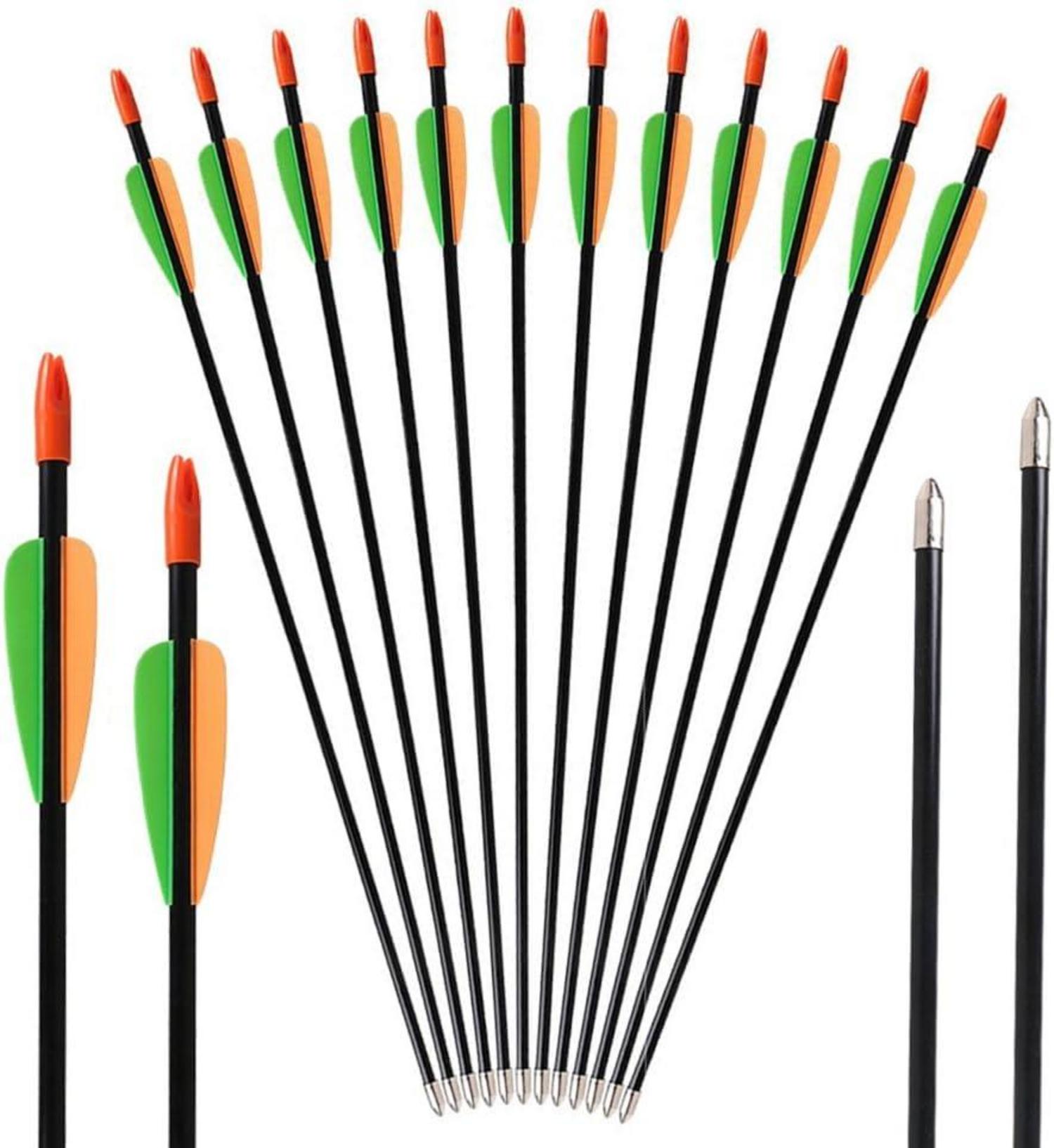 12x Fiberglaspfeile 28/26 Zoll Bogenschießen Anfänger Übung Schwarz