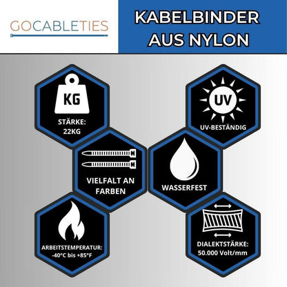 100 Kabelbinder Braun 300mm, 22kg Zugfestigkeit, UV Beständig
