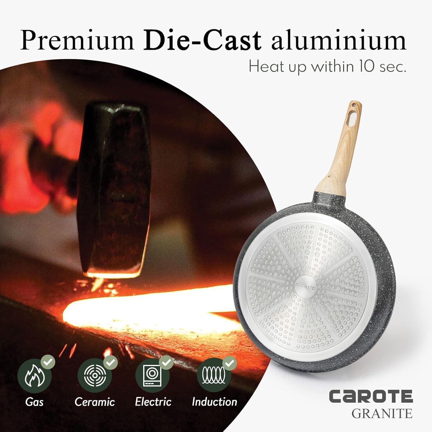 CAROTE Bratpfanne 20,3cm Schwarz Antihaft Granit Induktion Holzgriff