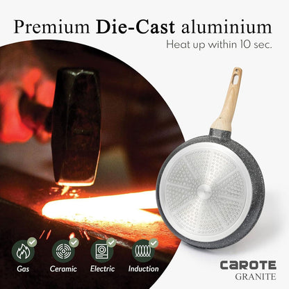 CAROTE Bratpfanne 20,3cm Schwarz Antihaft Granit Induktion Holzgriff