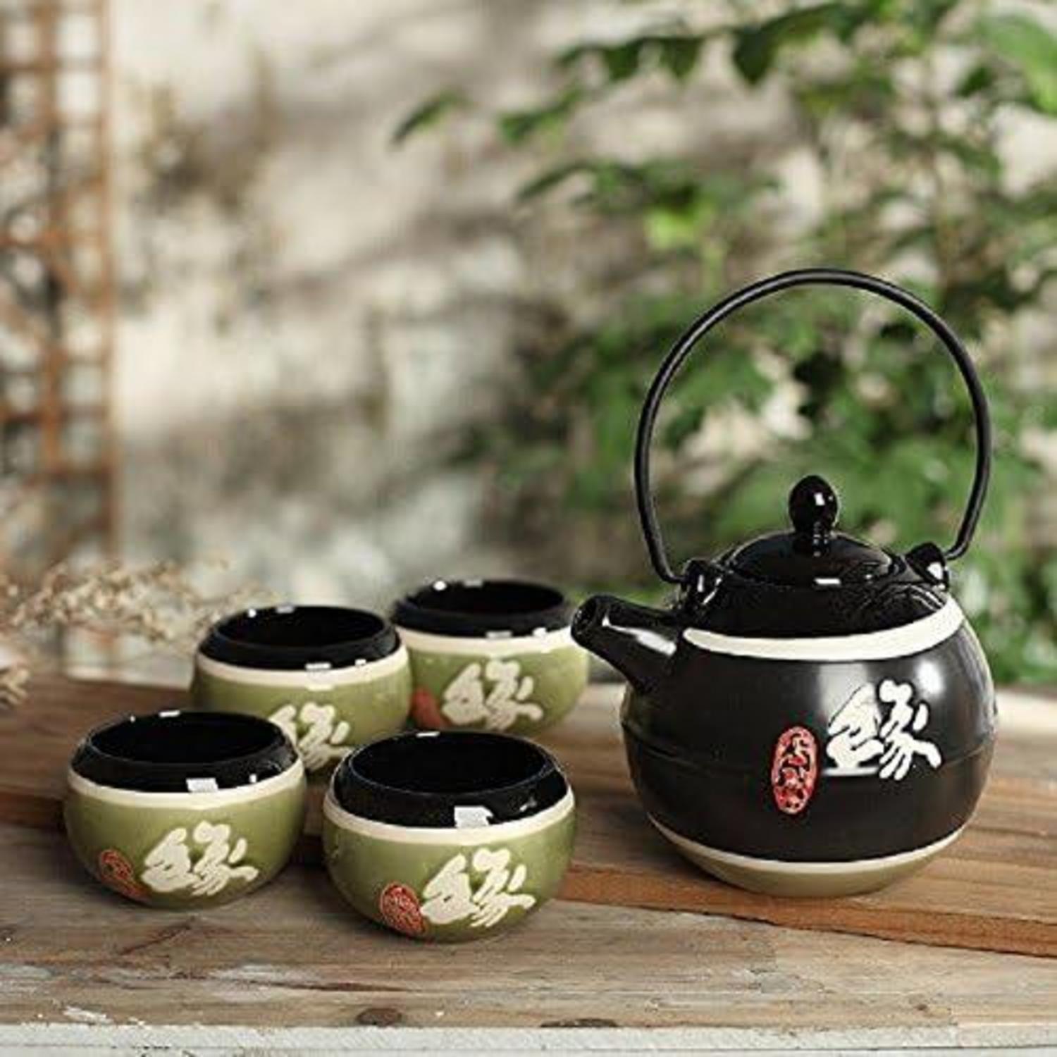 Japanisches Teeset aus Steinzeug 1 Teekanne 700 ml 4 Teetassen 150 ml