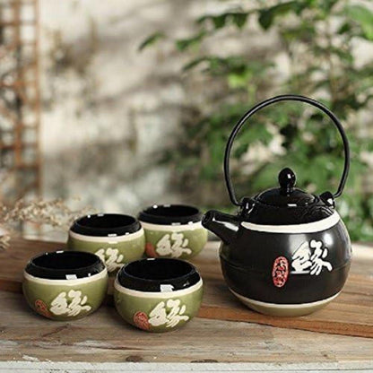 Japanisches Teeset aus Steinzeug, Teekanne 700 ml und 4 Teetassen 150 ml, Geschenk für Weihnachten