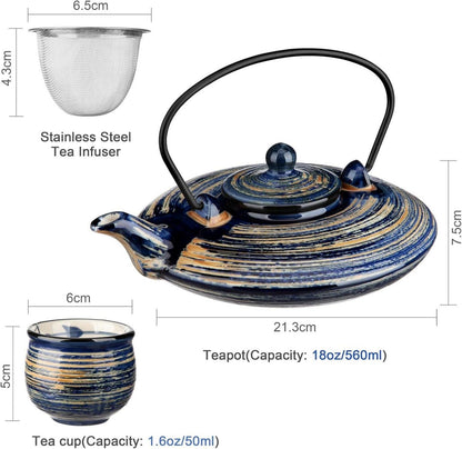 Panbado Teekanne-Set 800 ml mit 4 Teetassen, Japanischer