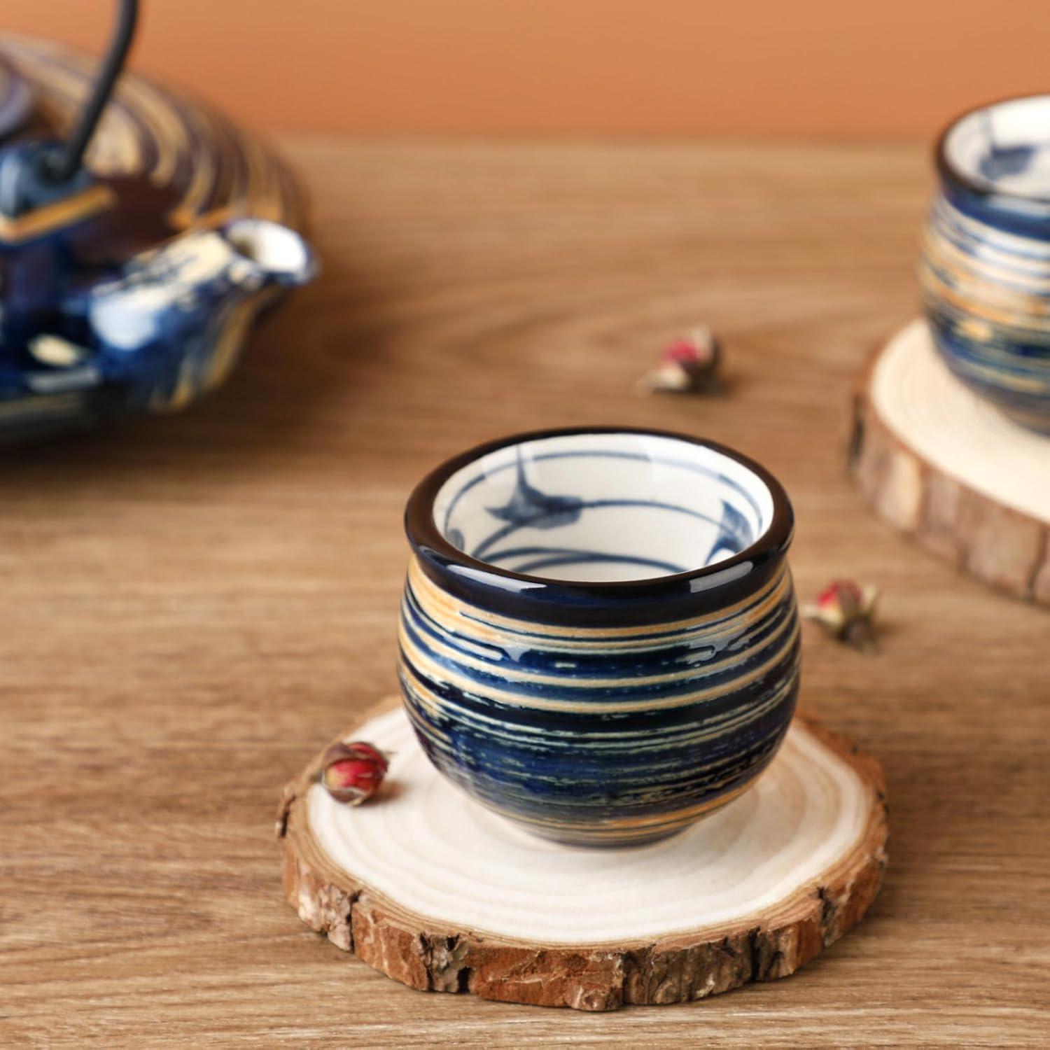 Panbado Teekanne Set Steinzeug 800 ml mit 4 Teetassen 50 ml Weihnachtsgeschenk