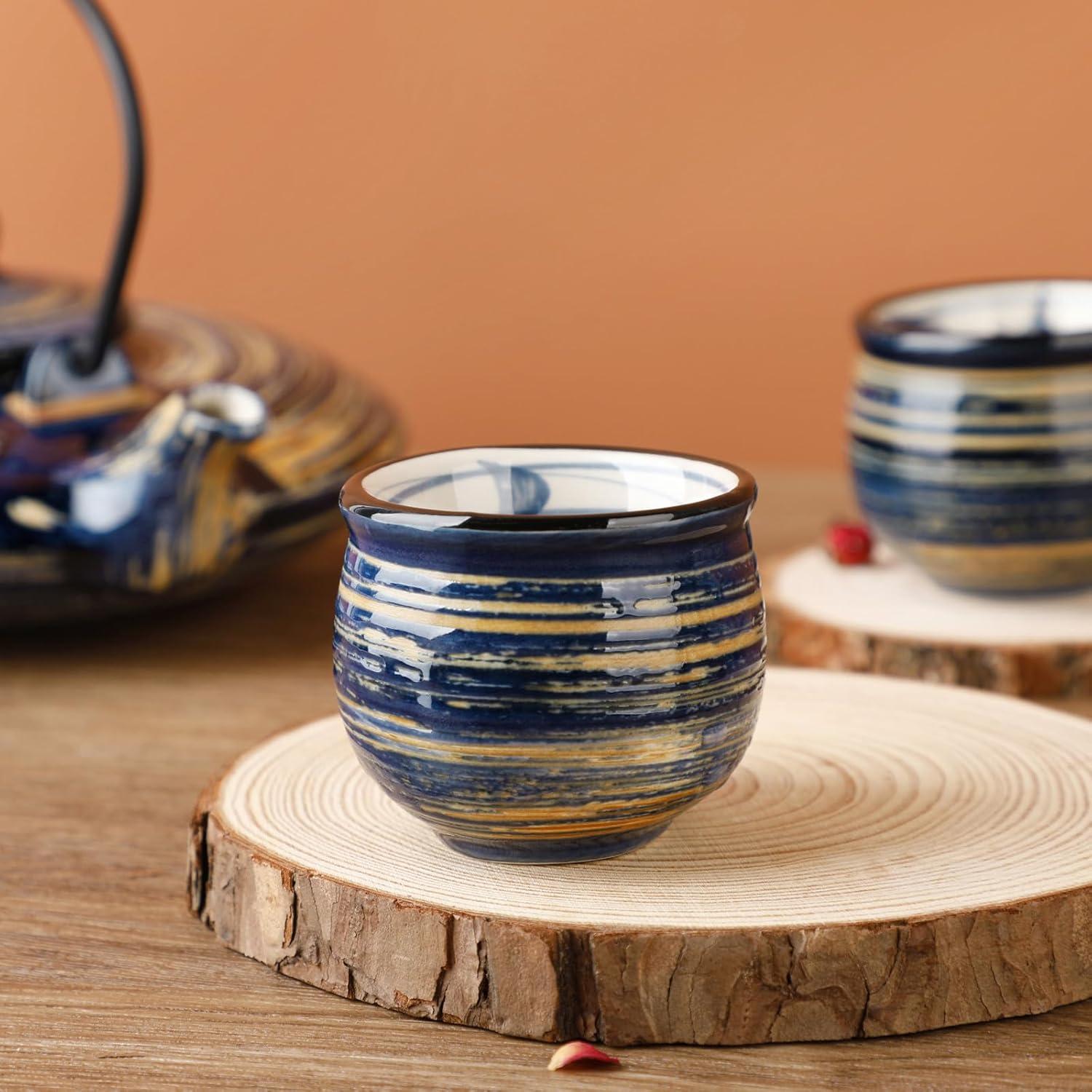 Panbado Japanisches Tee Set 800ml Teekanne 4 Teetassen Steinzeug