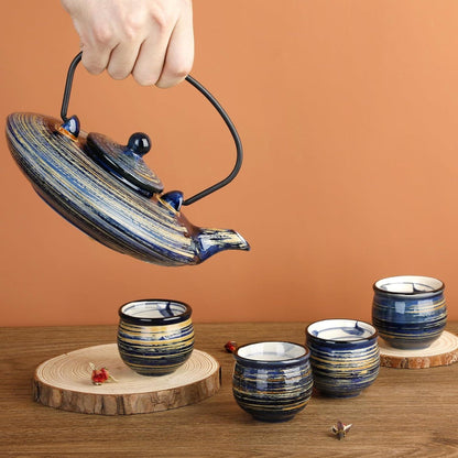 Panbado Japanisches Tee Set 800ml Teekanne 4 Teetassen Steinzeug