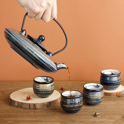 Panbado Teekanne Set Steinzeug 800 ml mit 4 Teetassen 50 ml Weihnachtsgeschenk