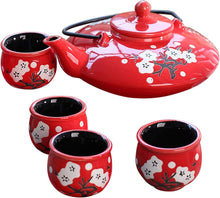 Japanisches Teeset aus Steinzeug mit Teekanne und 4 Teetassen