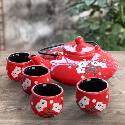 Japanisches Teeset aus Steinzeug mit Teekanne und 4 Teetassen