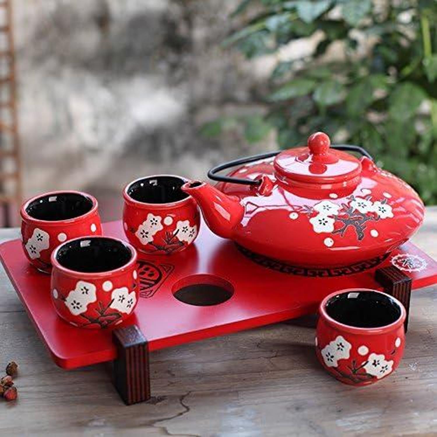 Japanisches Teeset Steinzeug 1 Teekanne 800 ml, 4 Teetassen 50