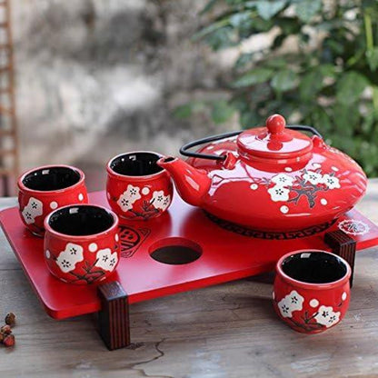 Japanisches Teeset Steinzeug 1 Teekanne 800 ml, 4 Teetassen 50