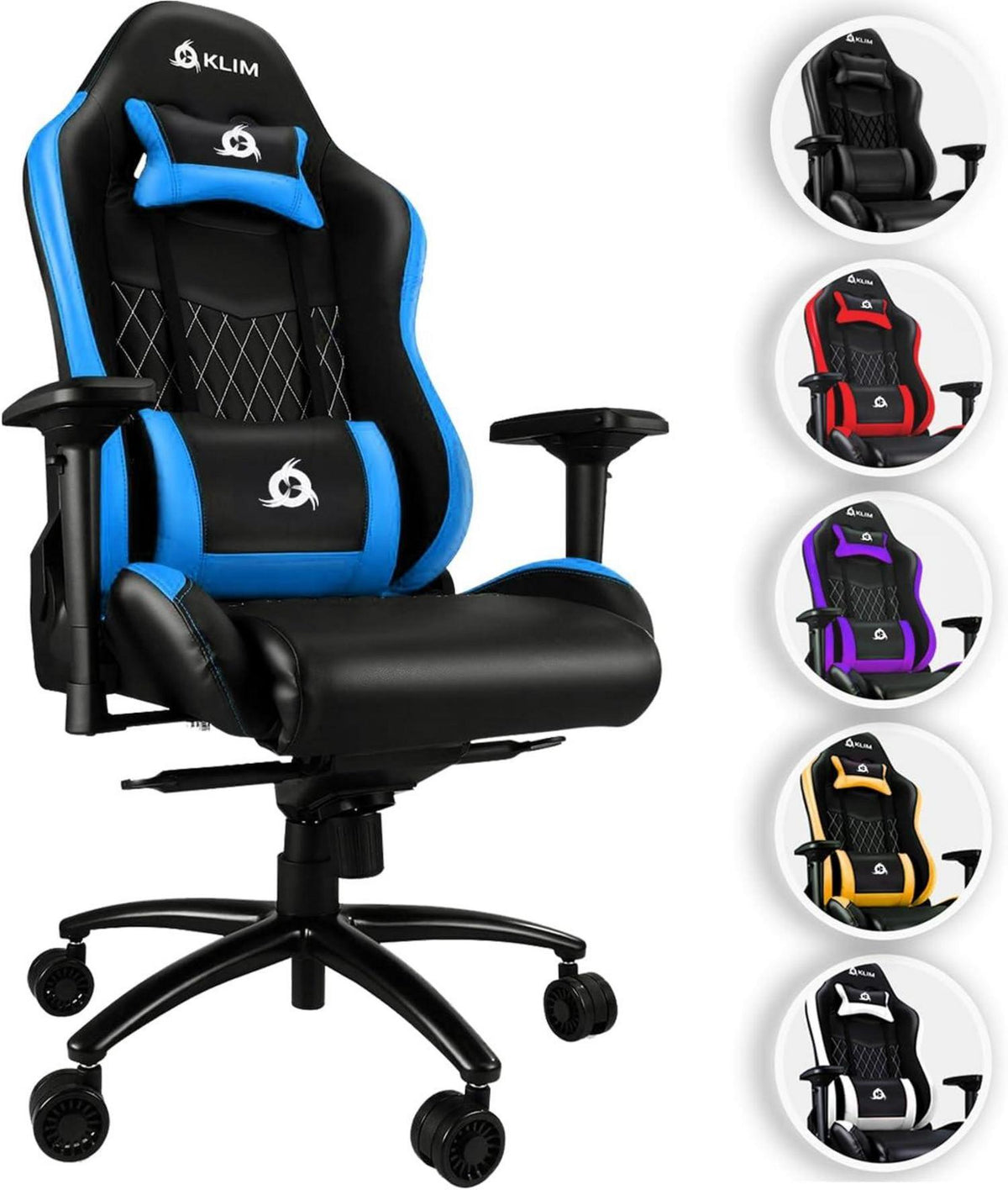Gaming Stuhl mit Lenden- und Nackenstütze in Blau