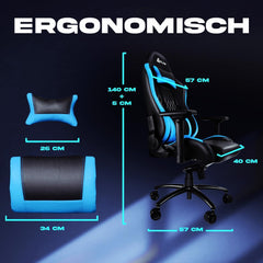 Gaming Stuhl mit Lenden- und Nackenstütze in Blau