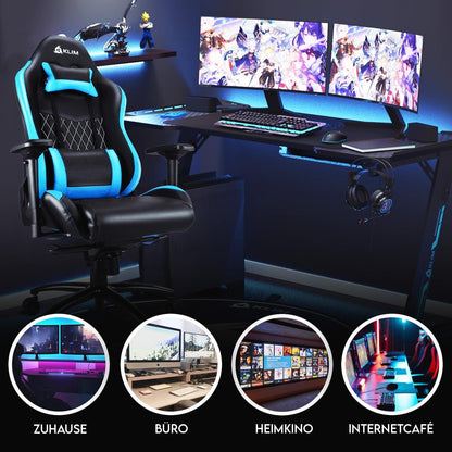 Ergonomischer KLIM Esports Gaming Stuhl mit Lenden- und Nackenstütze - Blau