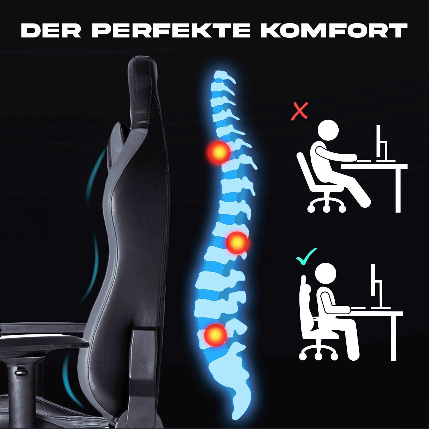 KLIM Esports Gaming Stuhl mit Lenden- und Nackenstütze Blau 2024 Version