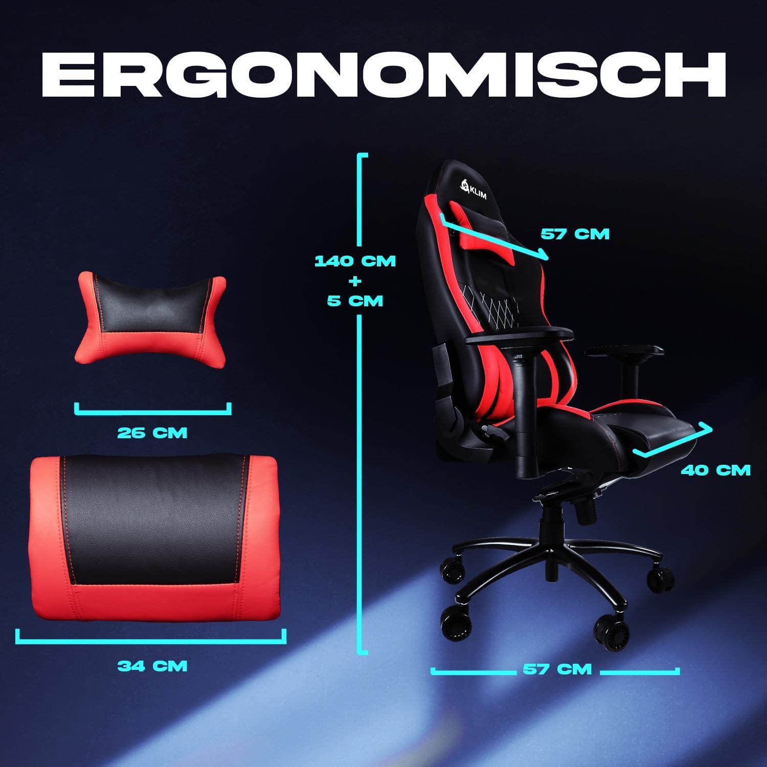Gaming Stuhl mit Lenden- und Nackenstütze, verstellbar - Premium