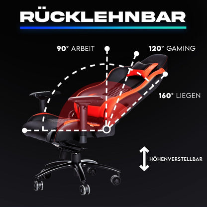KLIM Esports Gaming Stuhl mit Lenden- und Nackenstütze - Roter Gamer Chair