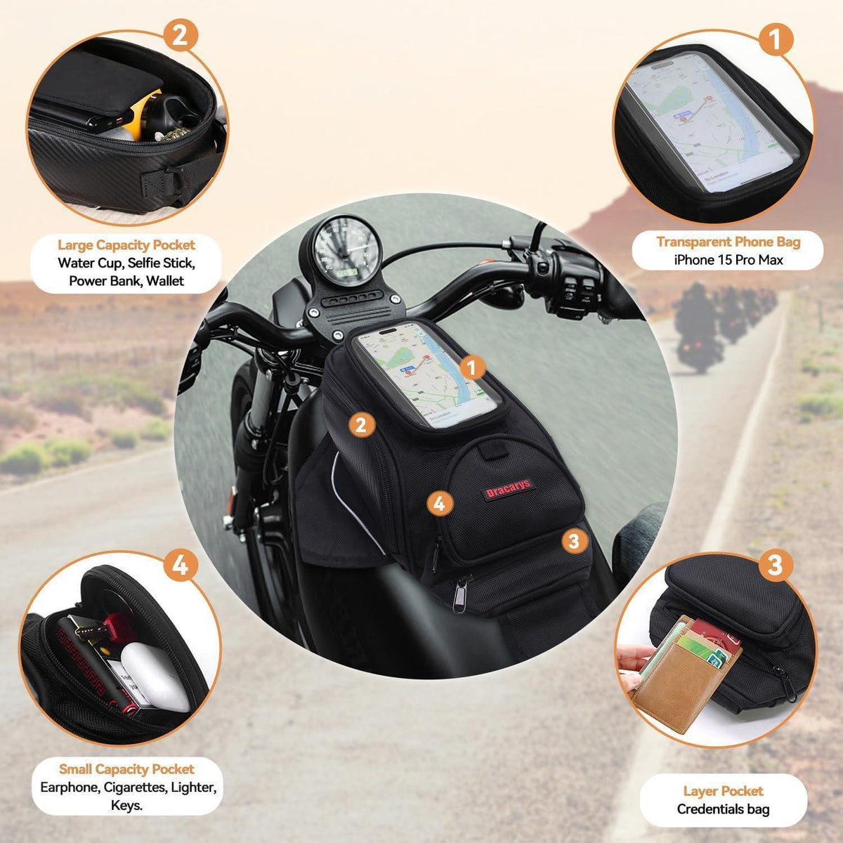 Motorrad Tankrucksack Oxford Schwarz 4 Liter mit Handyfach