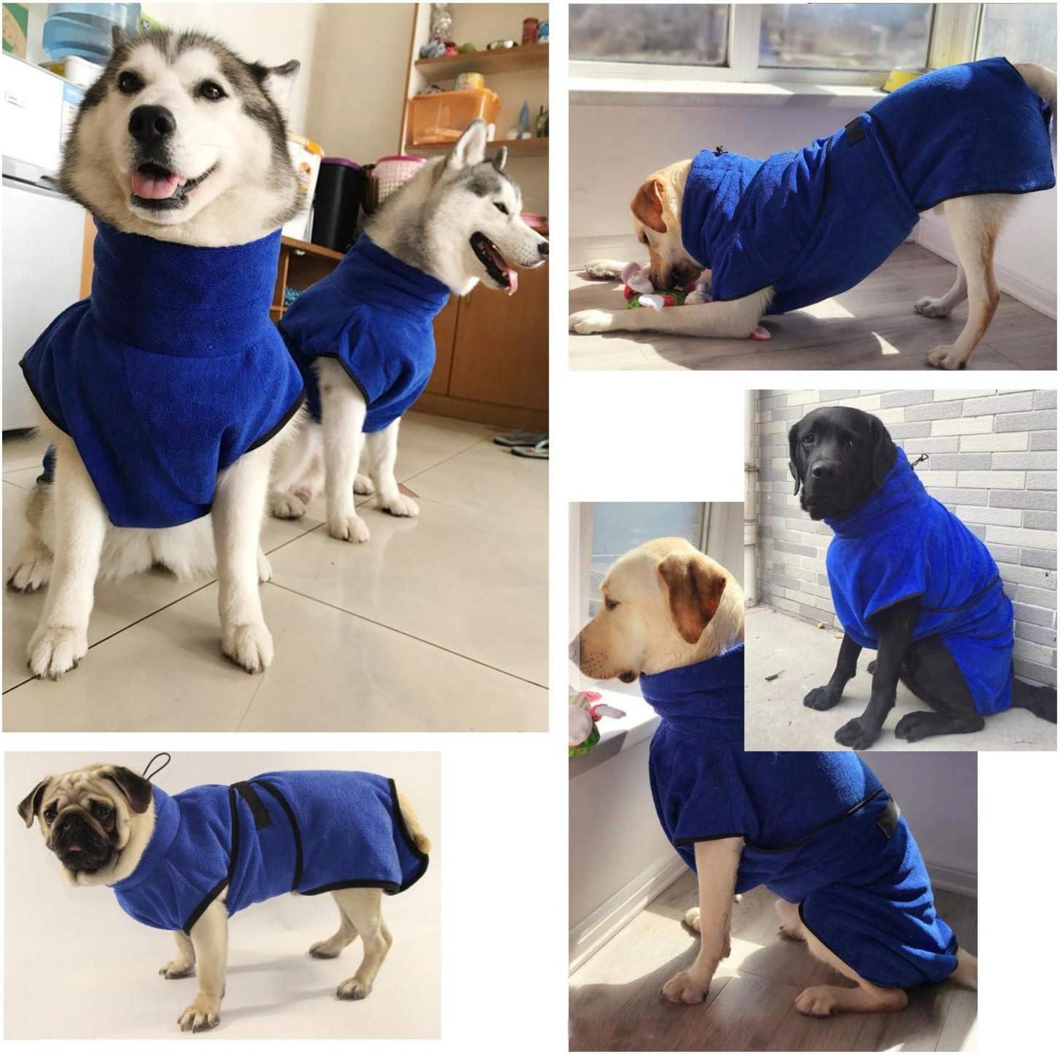 HAPPY HACHI Hundebademantel Mikrofaser Verstellbare Träger Saugfähig