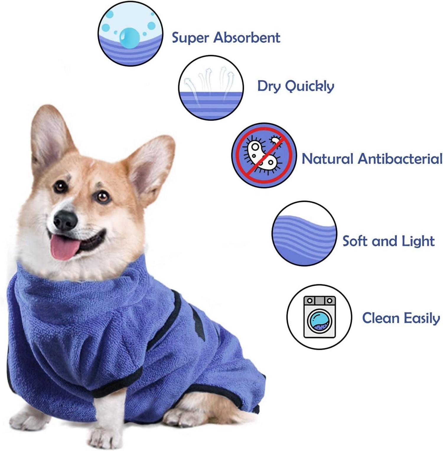 HAPPY HACHI Hundebademantel XL Mikrofaser Saugfähig Schnell Trocknend Klettband-Einstellung