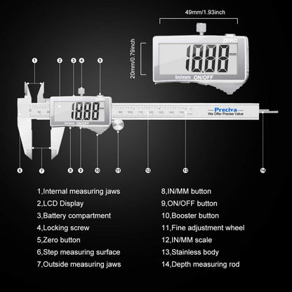 Digitale Messschieblehre Edelstahl 150 mm Spritzwasserdicht Staubdicht Blau
