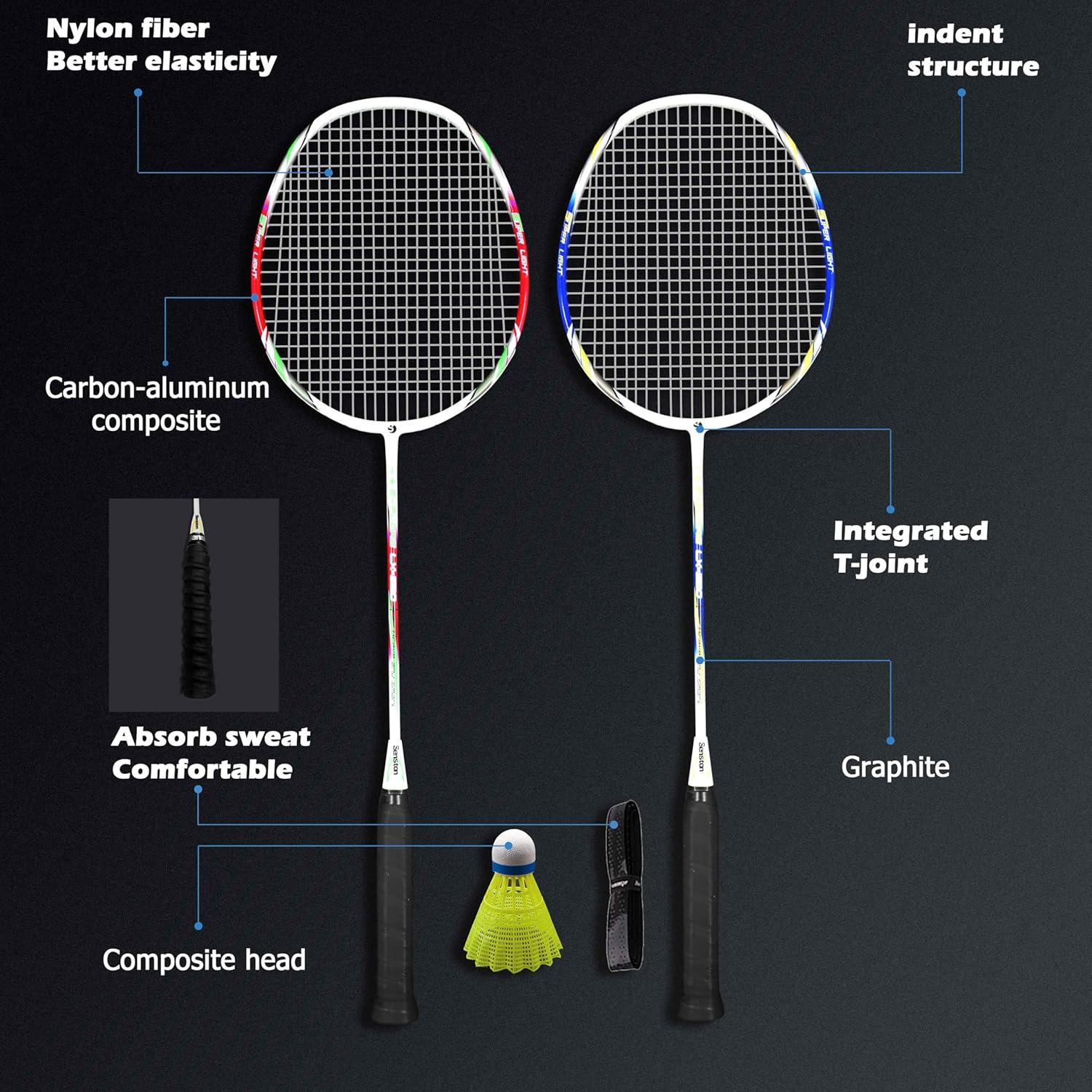 Graphit Badminton Set Profi Schläger Leichtgewicht Federball