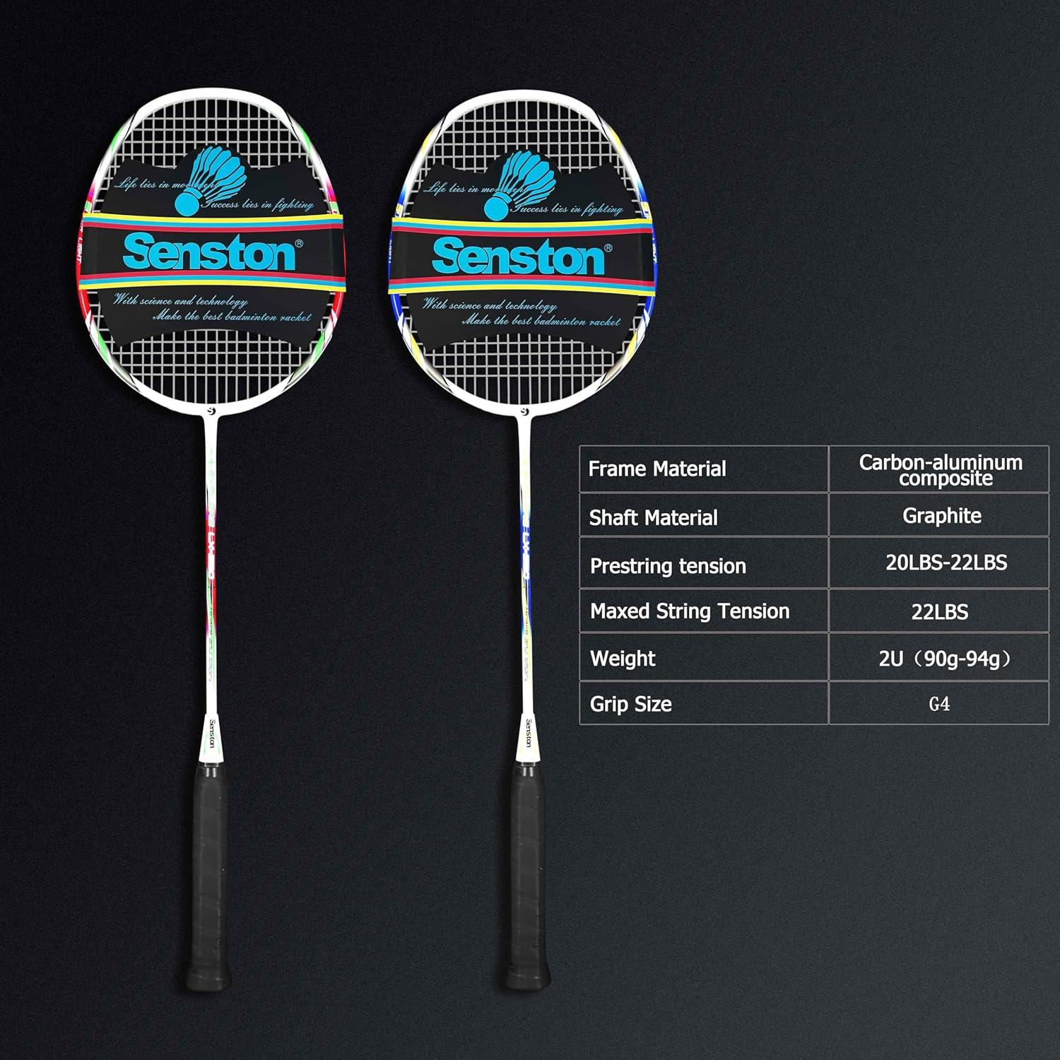 Senston Graphit Badminton Set mit Schlägertasche, 2 Schläger, Federbälle