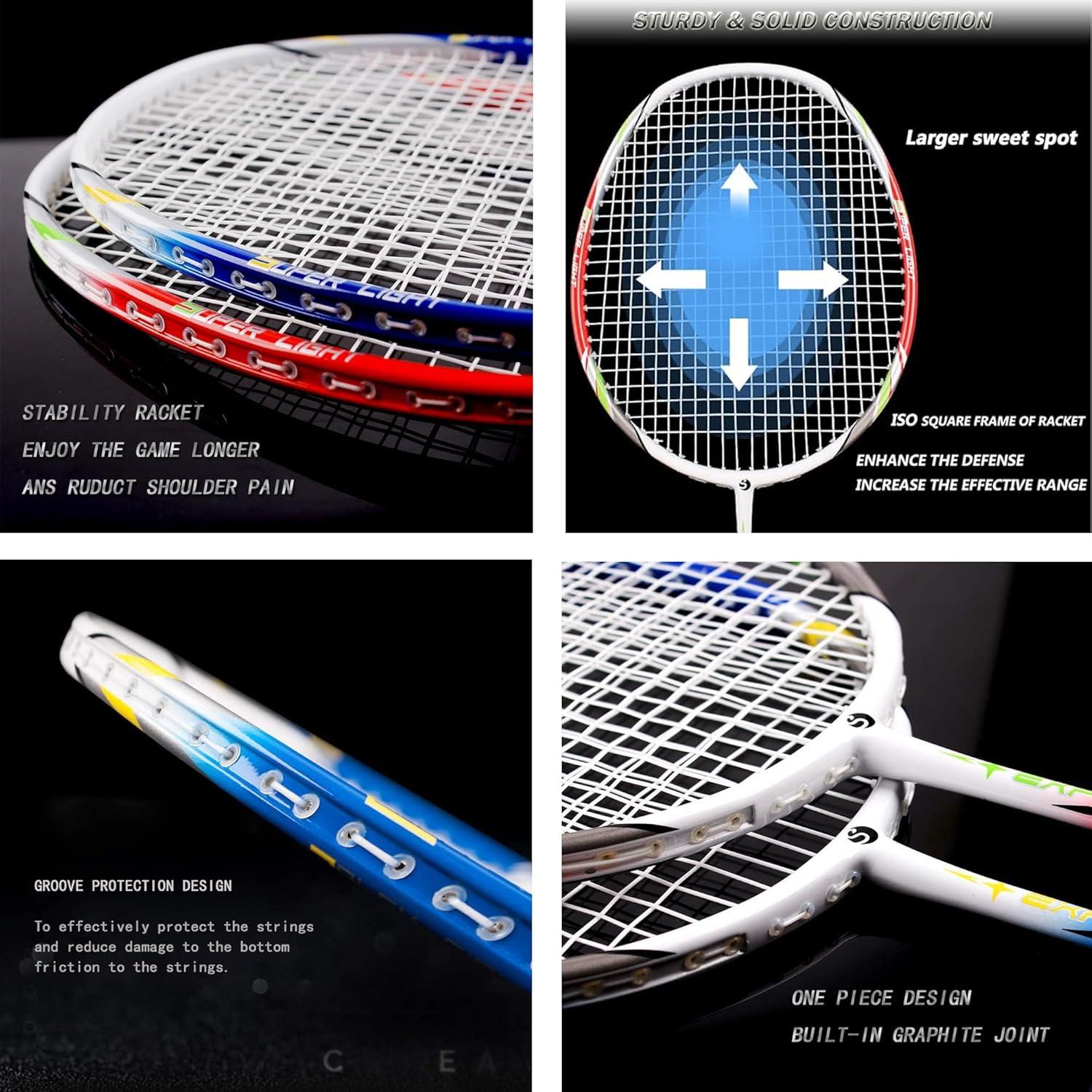 Badminton Set Graphit Profi Schläger Federball Leichtgewicht Rot+Blau