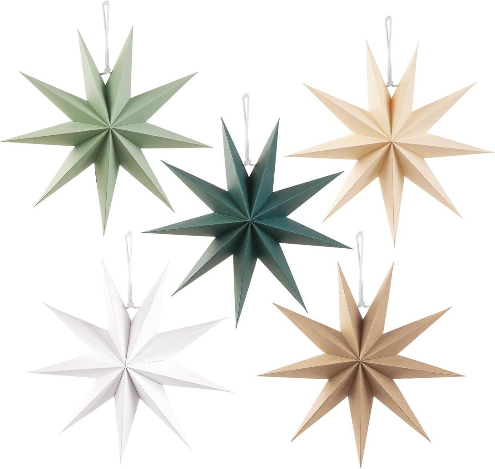 Papiersterne 30cm Weihnachtsdekoration 5er Set 9 Zacken Dunkelgrün