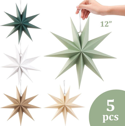Papiersterne 30cm Weihnachtsdekoration 5er Set 9 Zacken Dunkelgrün