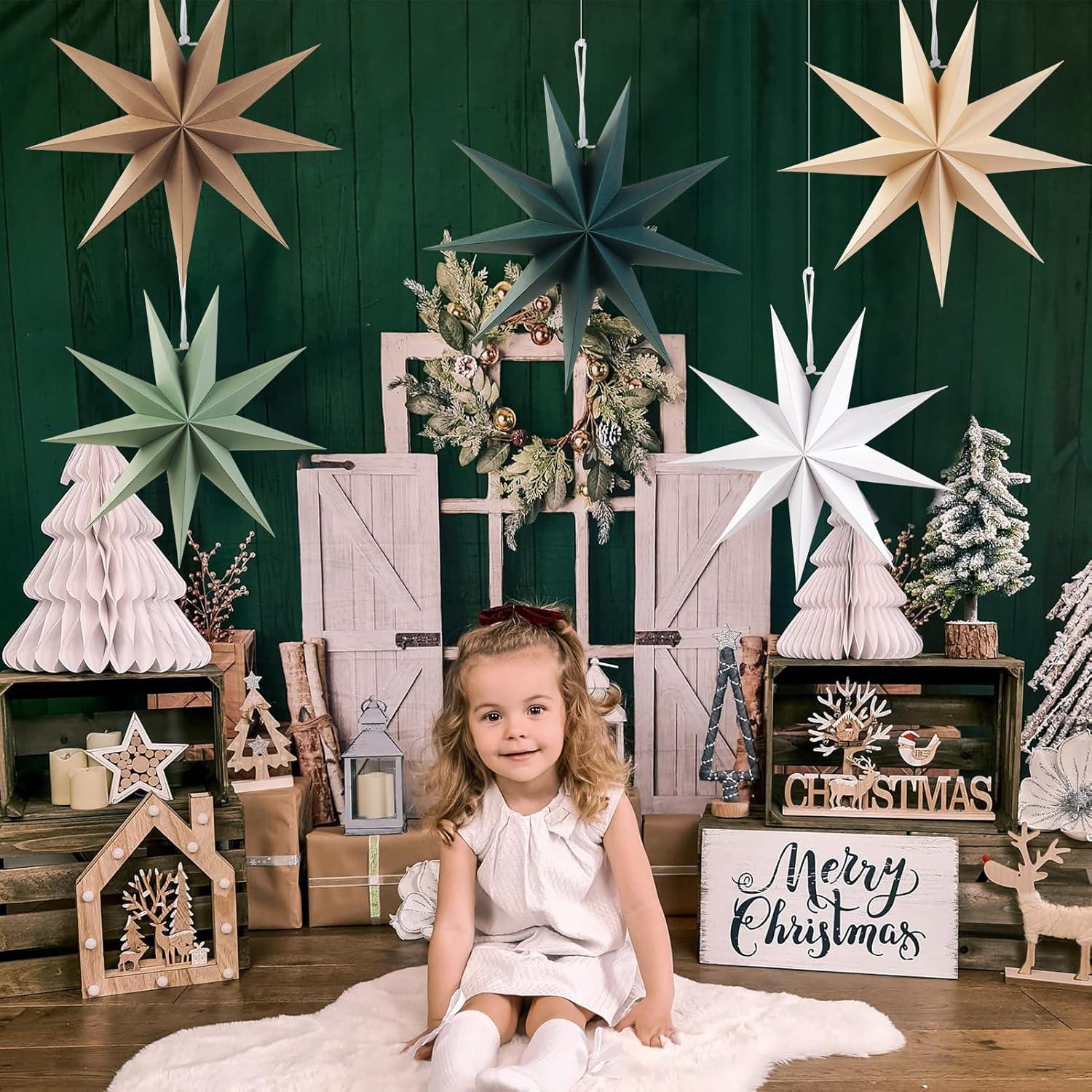 Beige Braun Weiß 30cm Papiersterne 5er Set Weihnachtsdeko