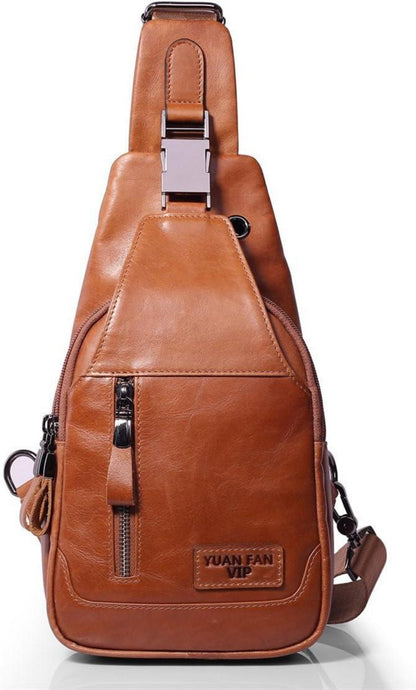 Leathario Herren Brusttasche echtes Leder Schultertasche Braun