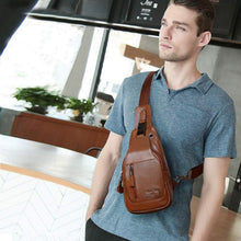 Herren Brusttasche echtes Leder Sport Umhängetasche Braun