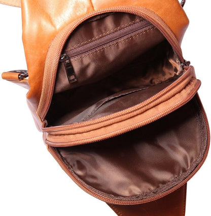 Leathario Herren Brusttasche Echtes Leder Schultertasche Braun Vintage