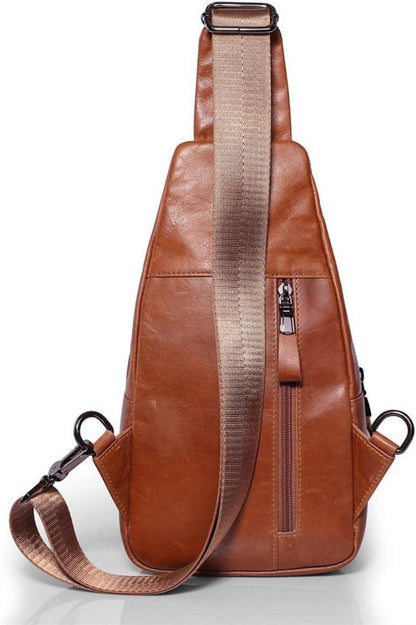Herren Brusttasche Umhängetasche Echtes Leder Schultertasche Braun