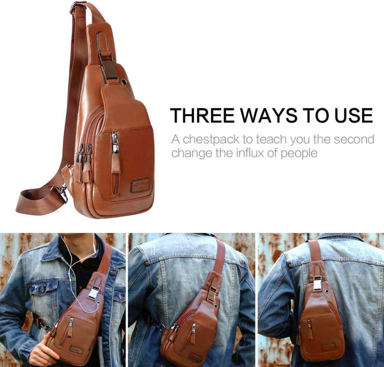 Herren Brusttasche Umhängetasche Echtes Leder Schultertasche Braun